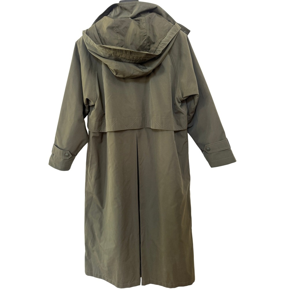 LL Bean Womens Petite Small Long Hooded Rain Trench Coat Olive Green OHJ63 - Picture 2 of 16